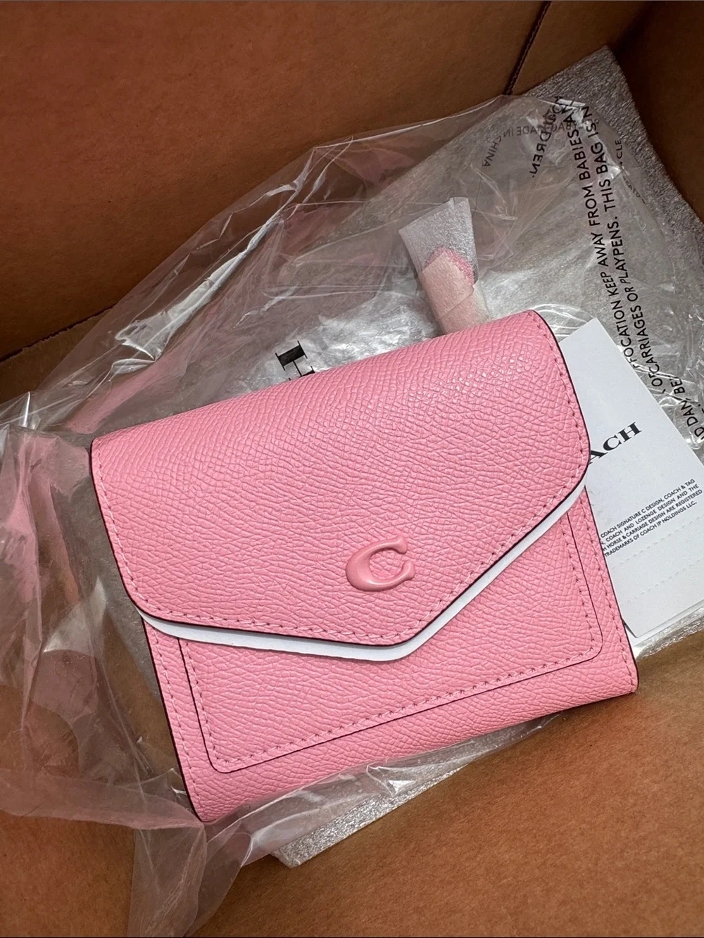 COACH Pink Pebbled Leather wyn small Wallet
